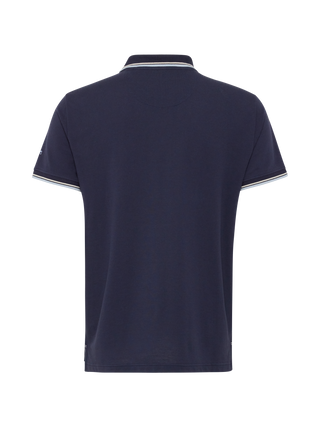 Navy kortærmet polo fra Redgreen i 100 % bomuld med kontraststribet krave og ærmekant samt lille sejlskibslogo.