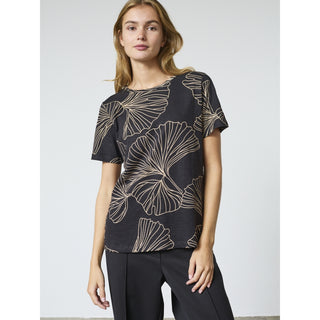 REDGREEN WOMAN Celina T-shirt Short Sleeve Tee 399 Black Pattern