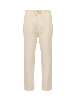 Cremefarvede RedGreen herrebukser med elastisk talje, bindebånd og skrålommer