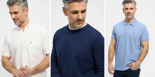 Stilfuldt herretøj fra Redgreen – kortærmet hvid skjorte, navyblå striktrøje og lyseblå piqué polo med diskret logo. Ideel til både casual og business casual look. Komfortabelt og tidløst design til mænd.