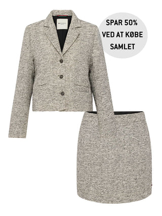 Gråmelé blazer og nederdel sæt til kvinder fra Redgreen – klassisk, struktureret jakkesæt med feminin pasform