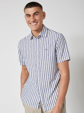 REDGREEN ASGER LINEN SHIRT SS Shirt 1682 Navy Stripe