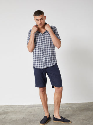 REDGREEN ASGER LINEN SHIRT SS Shirt 2682 Navy Checkered