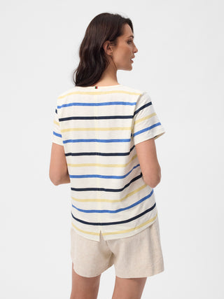 REDGREEN WOMAN Chris T-shirt Short Sleeve Tee 130 Yellow Pastel Stripe