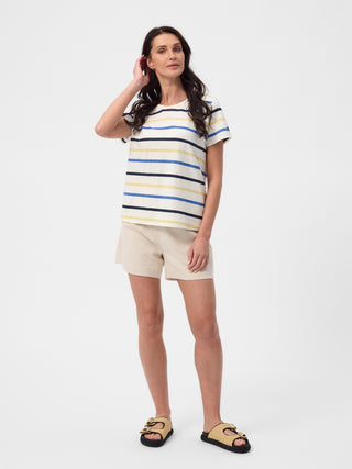 REDGREEN WOMAN Chris T-shirt Short Sleeve Tee 130 Yellow Pastel Stripe