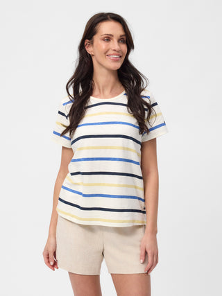 REDGREEN WOMAN Chris T-shirt Short Sleeve Tee 130 Yellow Pastel Stripe