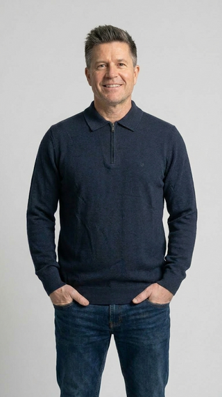 REDGREEN REDGREEN Langærmet Strikket Zip Polo Knit Navy